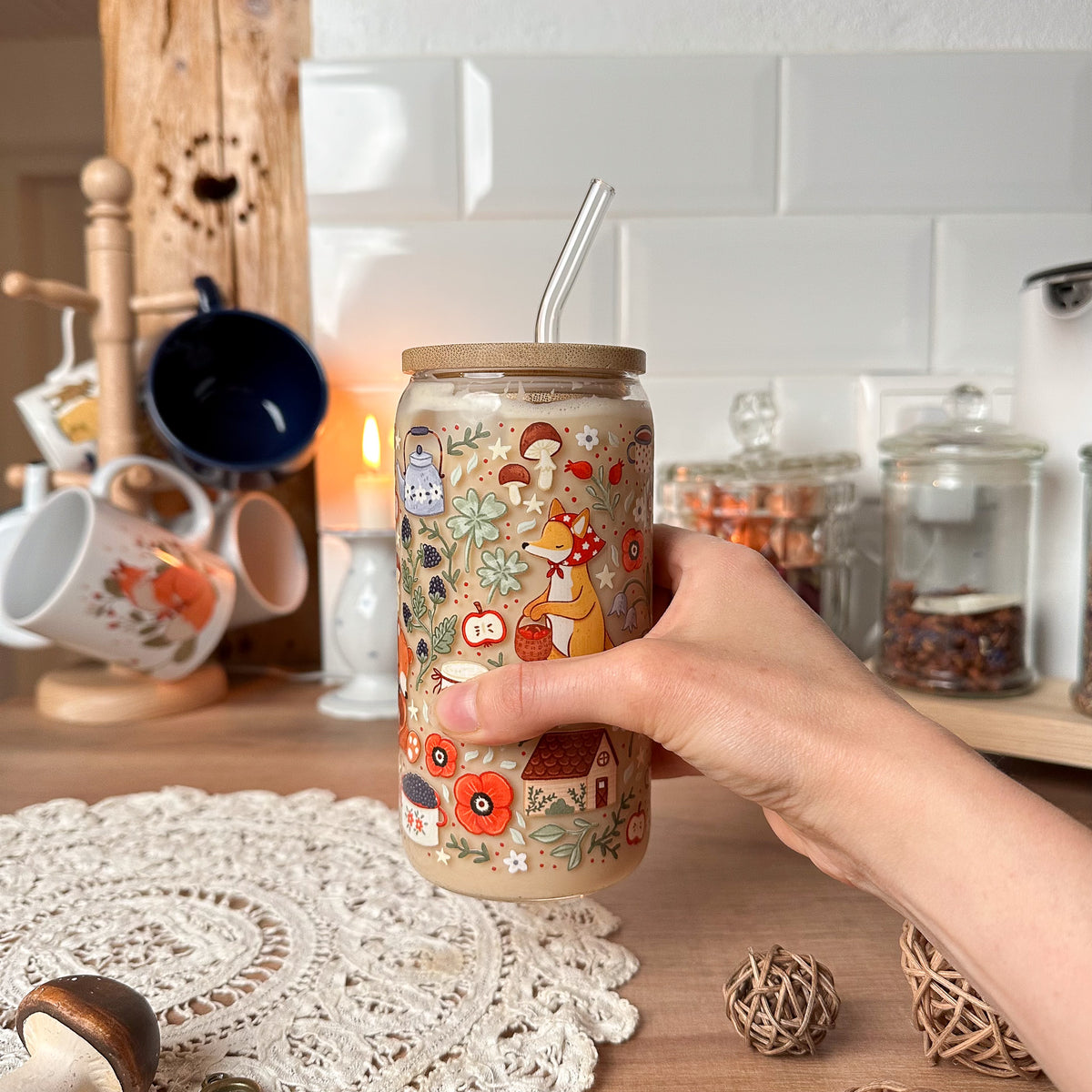 Glass Cup 17oz/500ml - Folklore Forest