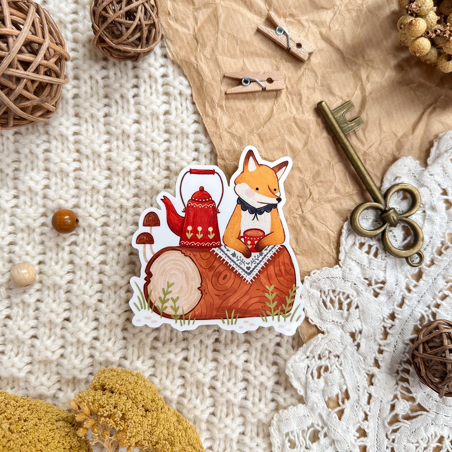 Vinyl Sticker - Outdoor Teatime Fox