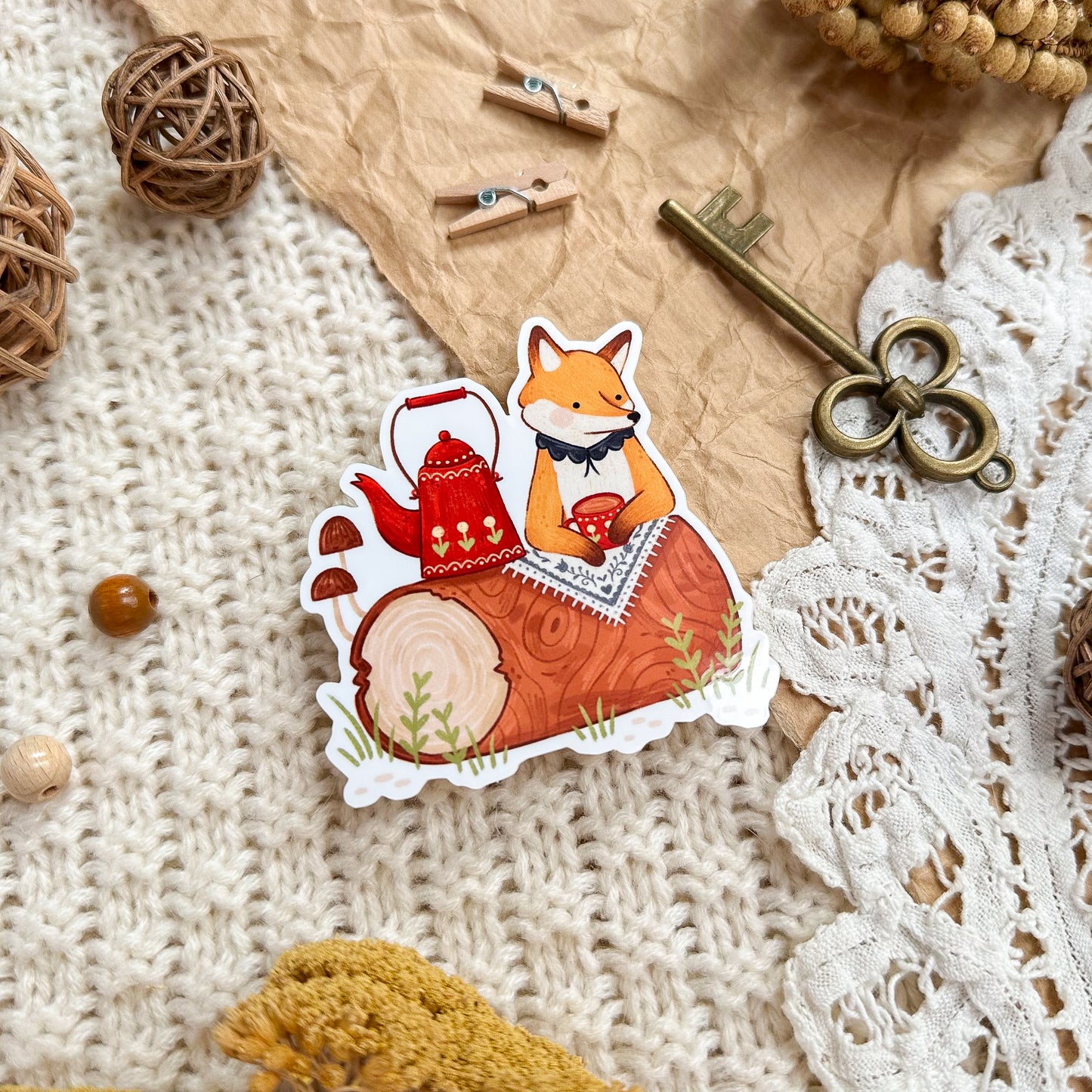 Vinyl Sticker - Outdoor Teatime Fox