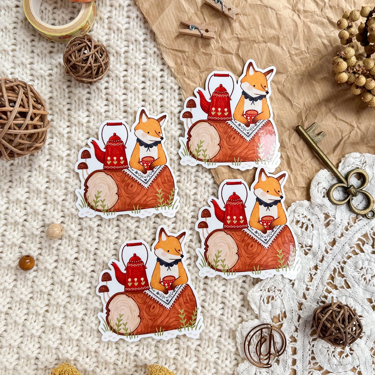 Vinyl Sticker - Outdoor Teatime Fox