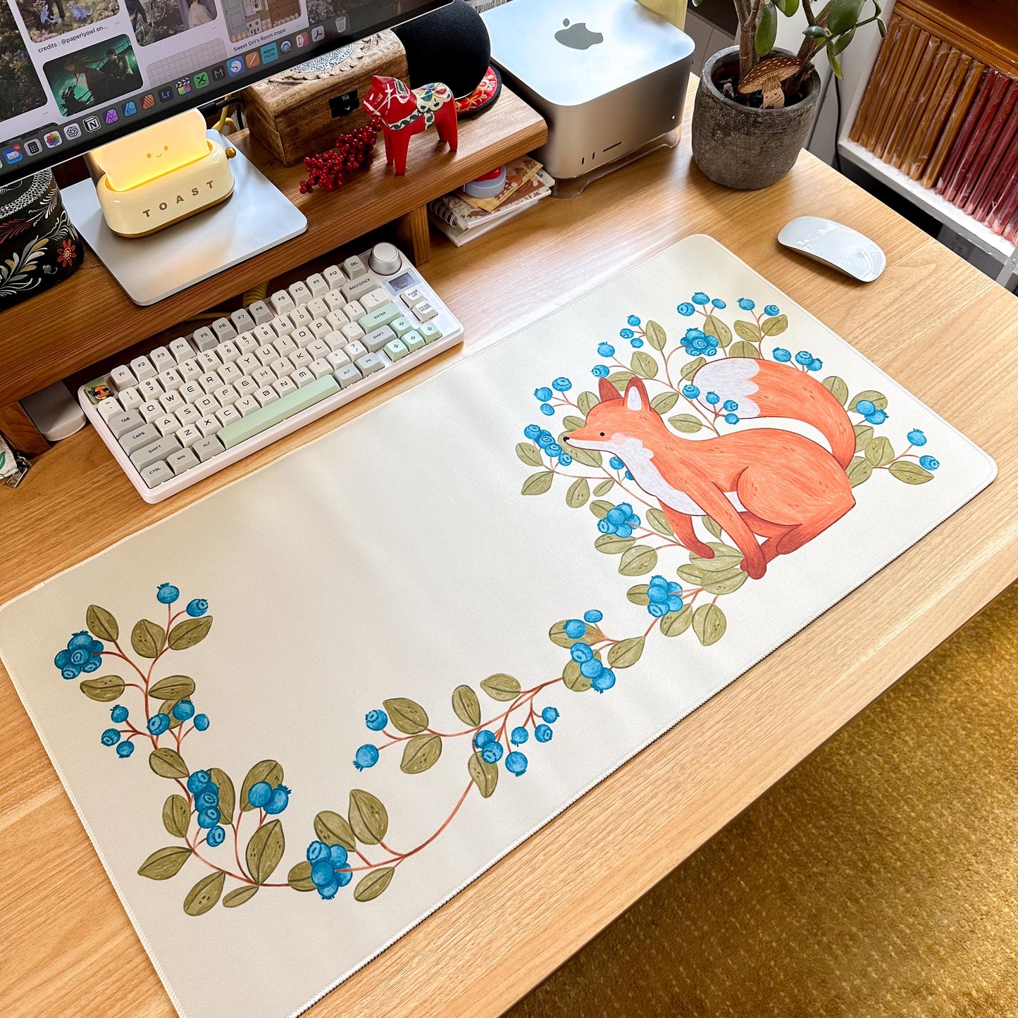 Waterproof Desk Mat - Blueberry Fox | Mouse Pad | Gaming Mouse Mat