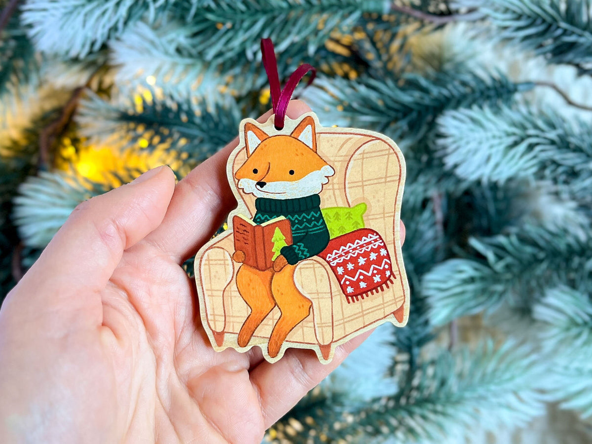 Wooden Christmas Tree Ornament - Reading Fox