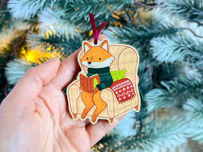 Wooden Christmas Tree Ornament - Reading Fox