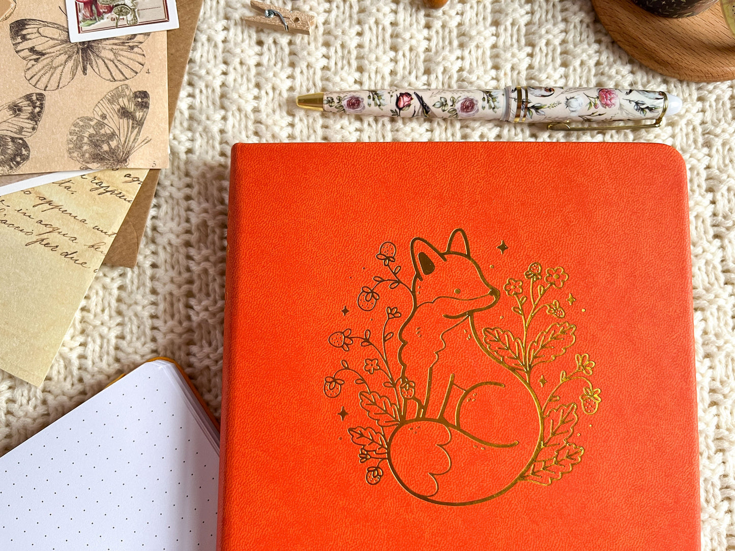 Strawberry Fox Gold Foil Dotted Hardcover Journal - A5