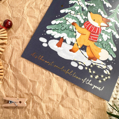 Gold Foil Christmas Post Card - Christmas Tree