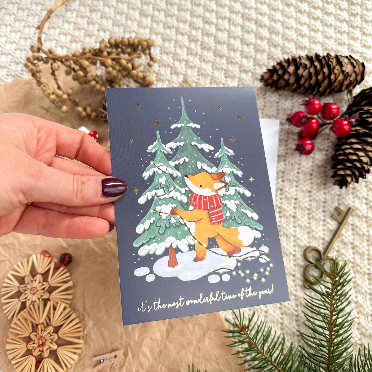 Gold Foil Christmas Post Card - Christmas Tree