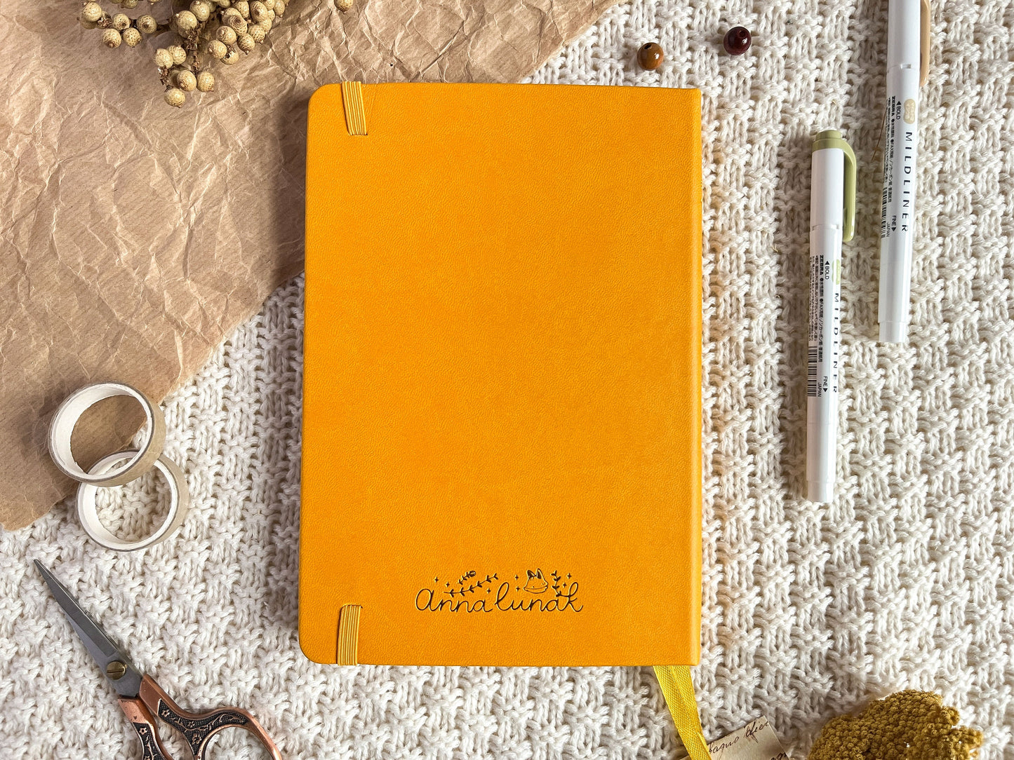 Sunflower Fox Gold Foil Dotted Hardcover Journal - A5