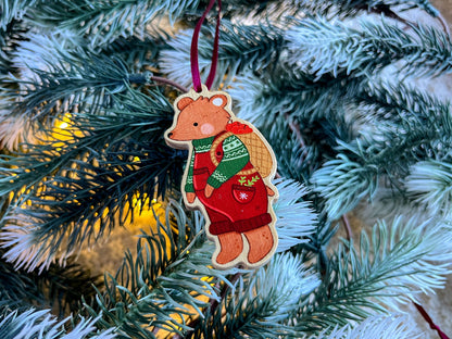 Wooden Christmas Tree Ornament - Cozy Bear