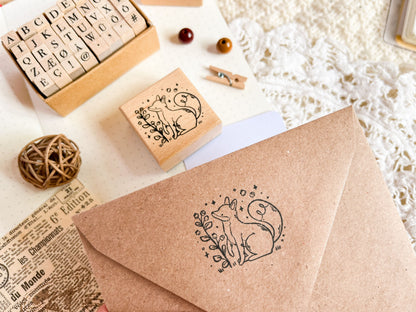 Wooden Rubber Stamp Fox & Blueberry