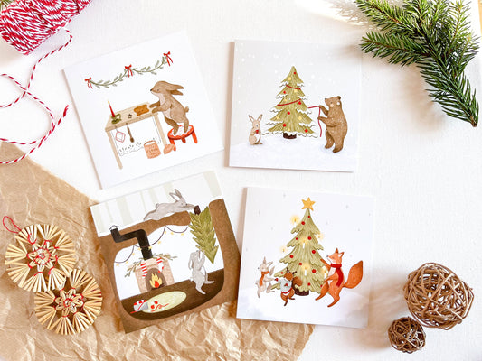 A Set of 4 Square Christmas Greeting Cards with Kraft Envelopes - 2021 Edition