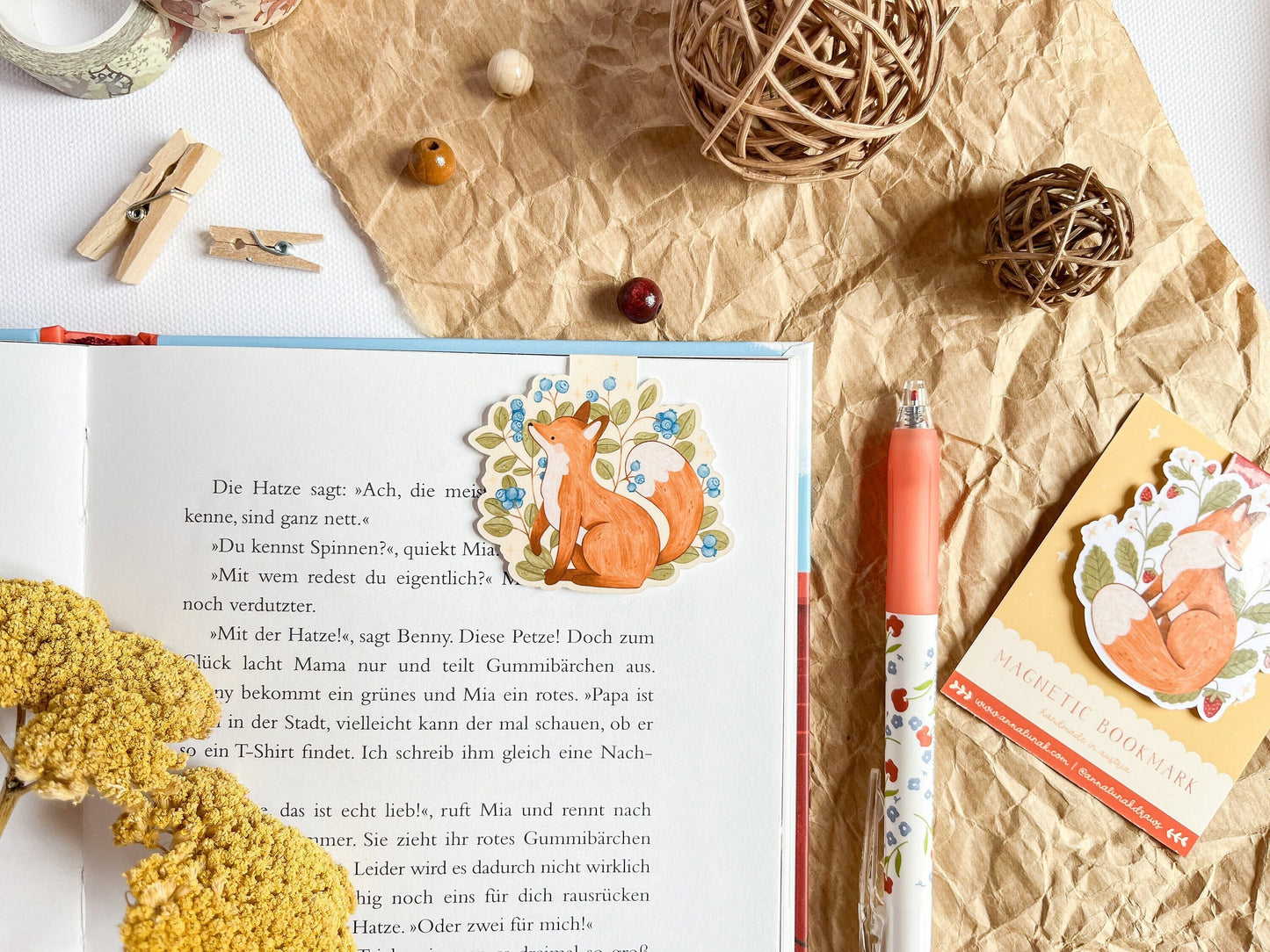 Blueberry Fox Magnetic Bookmark