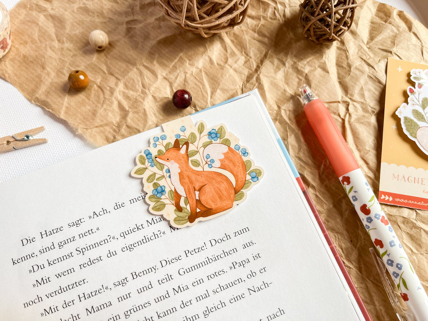 Blueberry Fox Magnetic Bookmark
