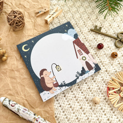 Memo Pad - Hedgehog Winter Home | Mini Notepad with Tear-Off Sheets