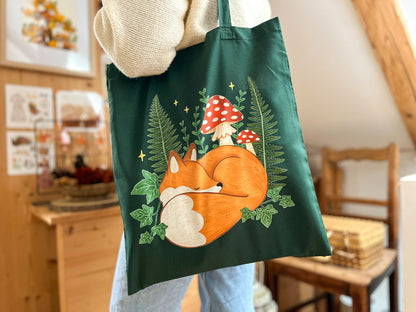 Fox and Fern Green Tote Bag