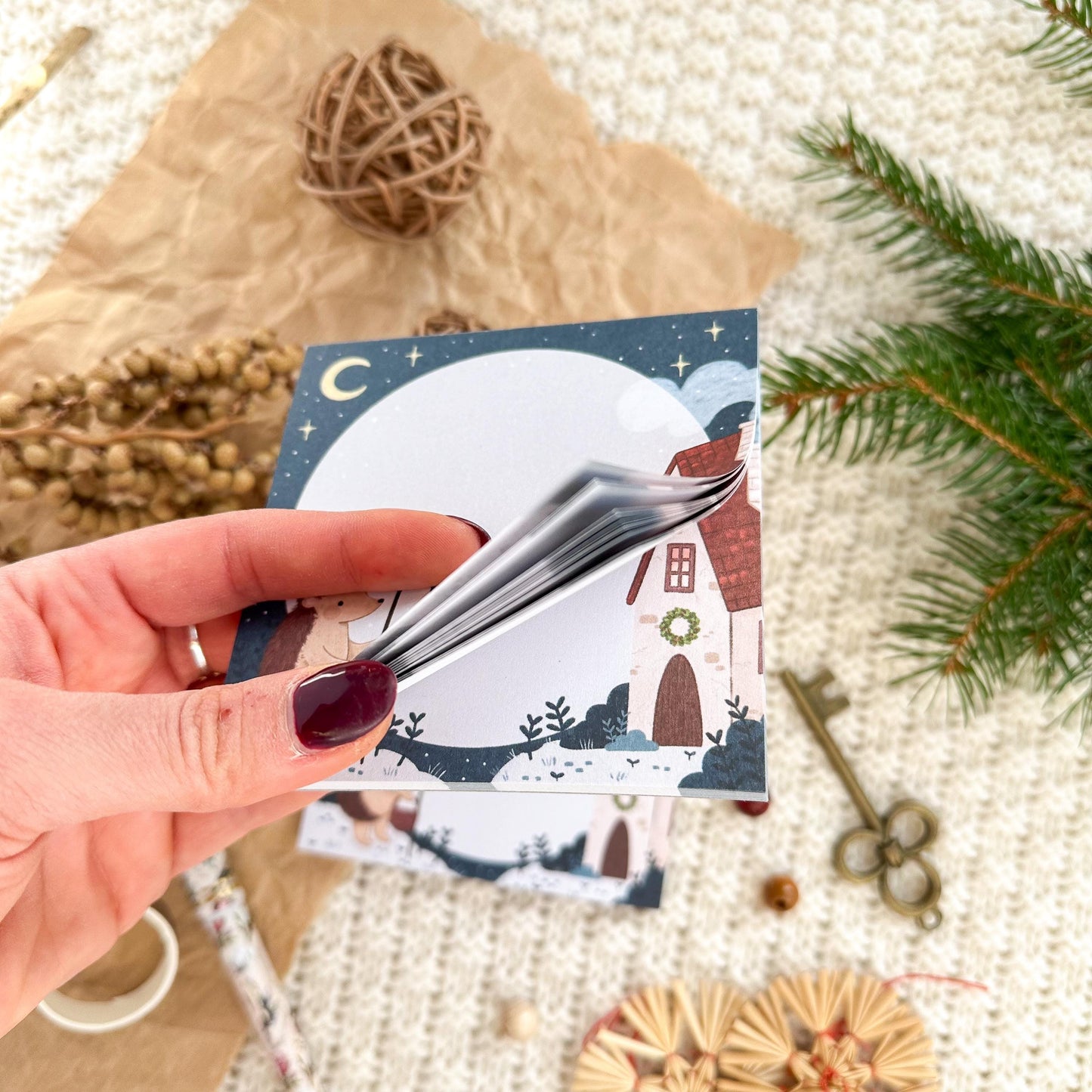 Memo Pad - Hedgehog Winter Home | Mini Notepad with Tear-Off Sheets