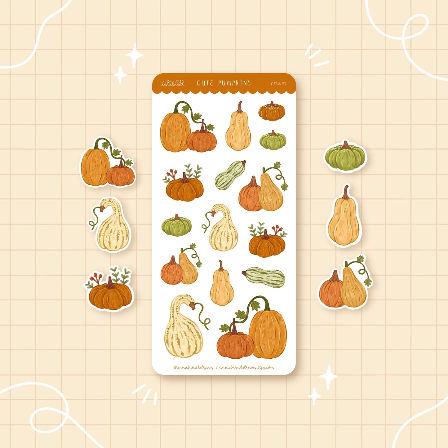 Cute Pumpkins Planner Sticker Sheet // matte paper stickers