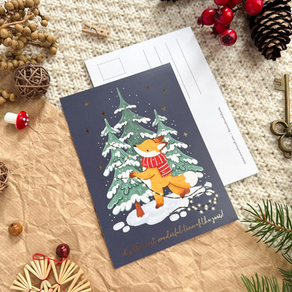 Gold Foil Christmas Post Card - Christmas Tree