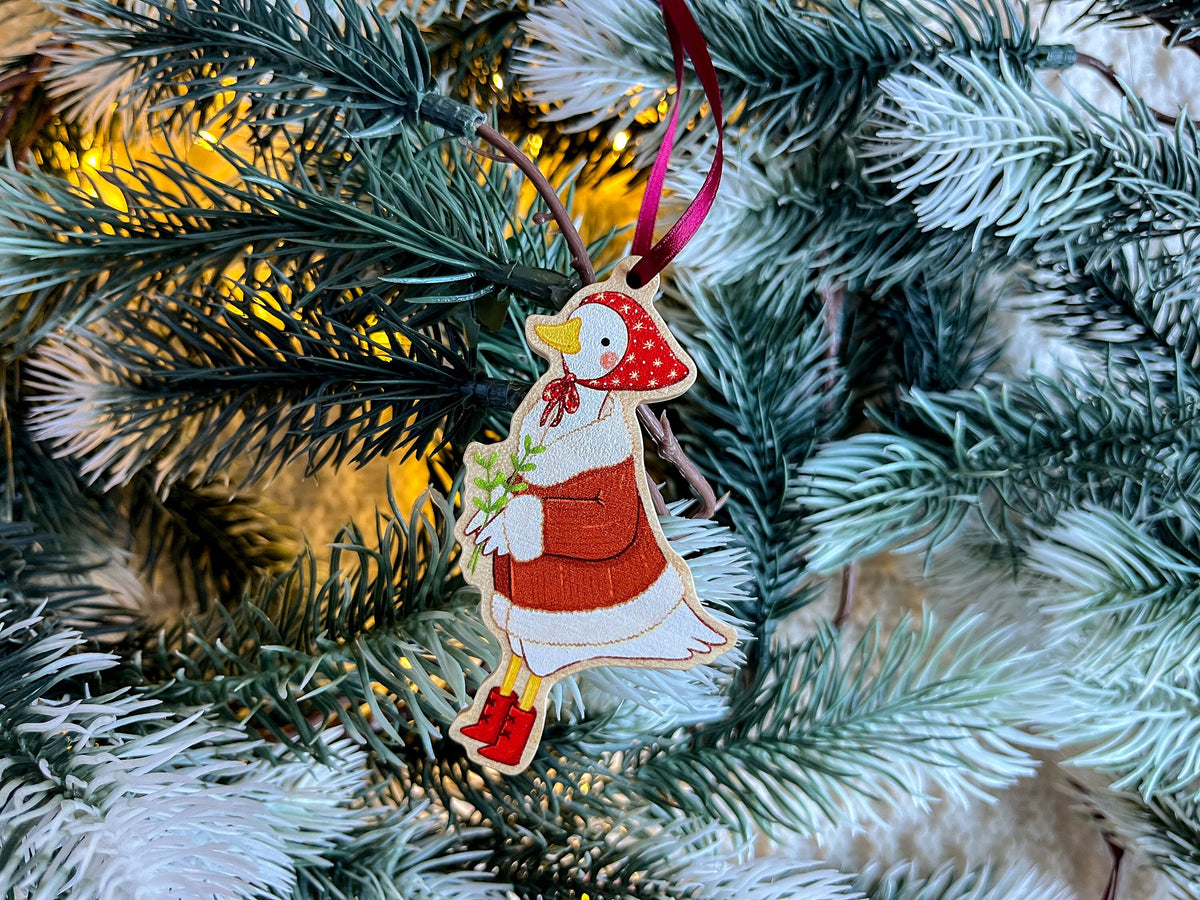 Wooden Christmas Tree Ornament - Winter Goose