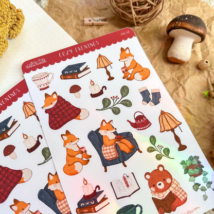 Cozy Evenings Sticker Sheet // matte paper planner stickers