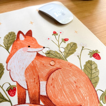 Waterproof Desk Mat - Strawberry Fox | Mouse Pad | Gaming Mouse Mat
