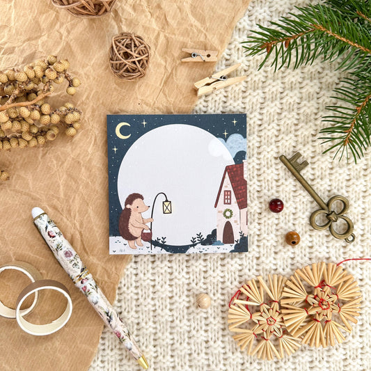 Memo Pad - Hedgehog Winter Home | Mini Notepad with Tear-Off Sheets