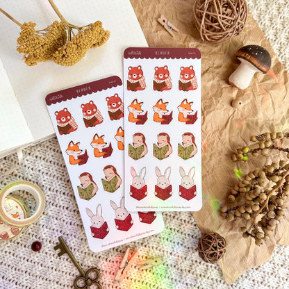 Reading Animals Planner Sticker Sheet // matte paper stickers