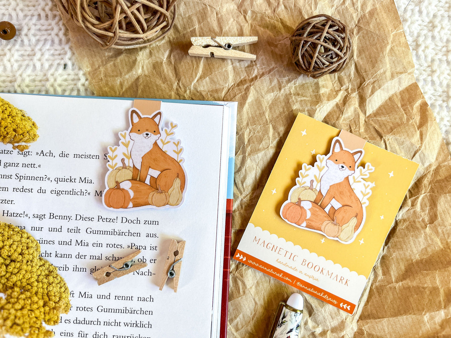 Pumpkin Fox Magnetic Bookmark