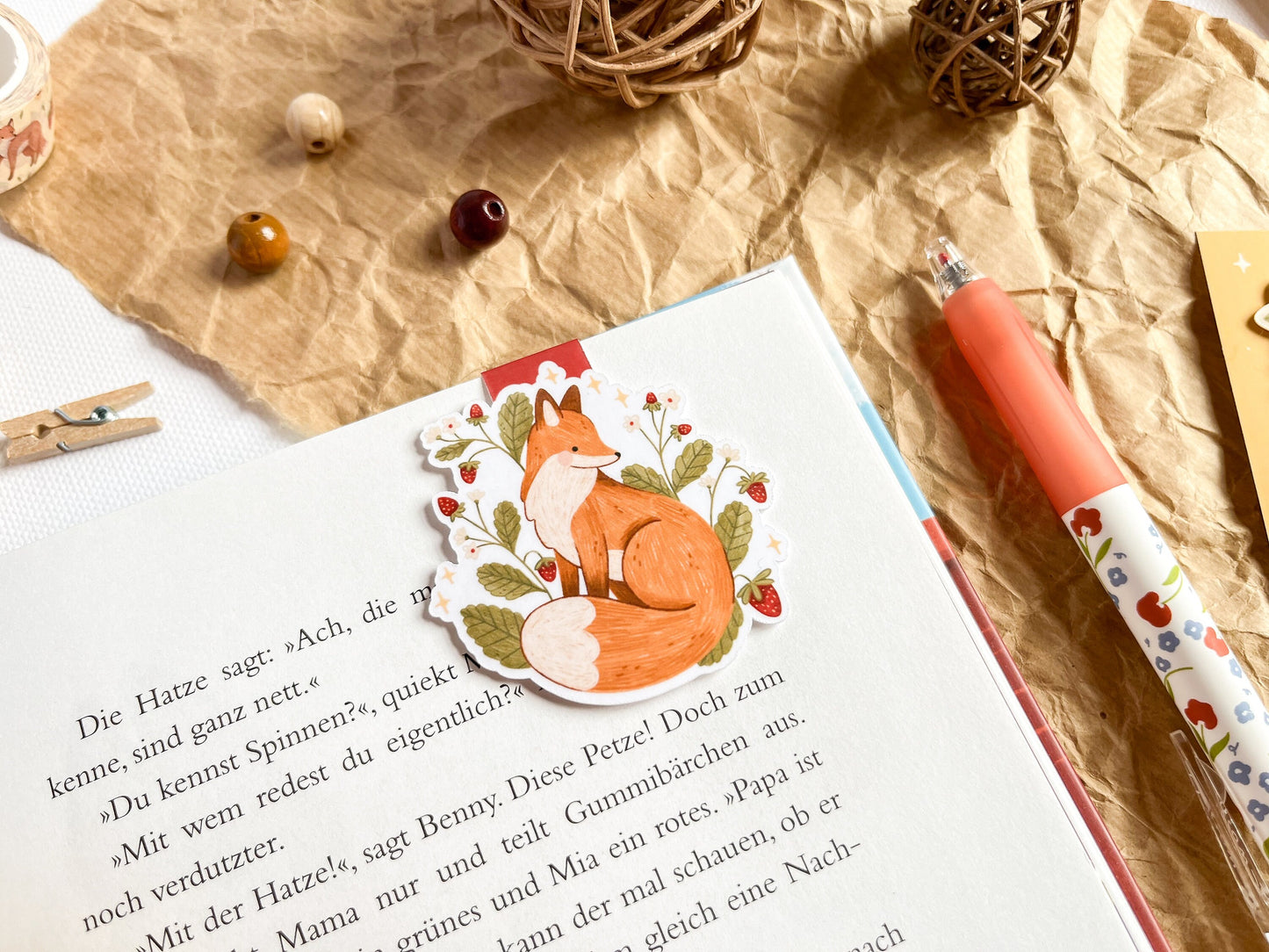 Strawberry Fox Magnetic Bookmark