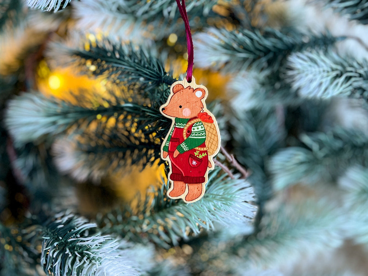 Wooden Christmas Tree Ornament - Cozy Bear