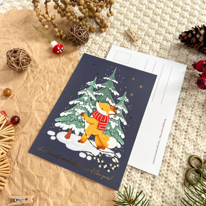 Gold Foil Christmas Post Card - Christmas Tree
