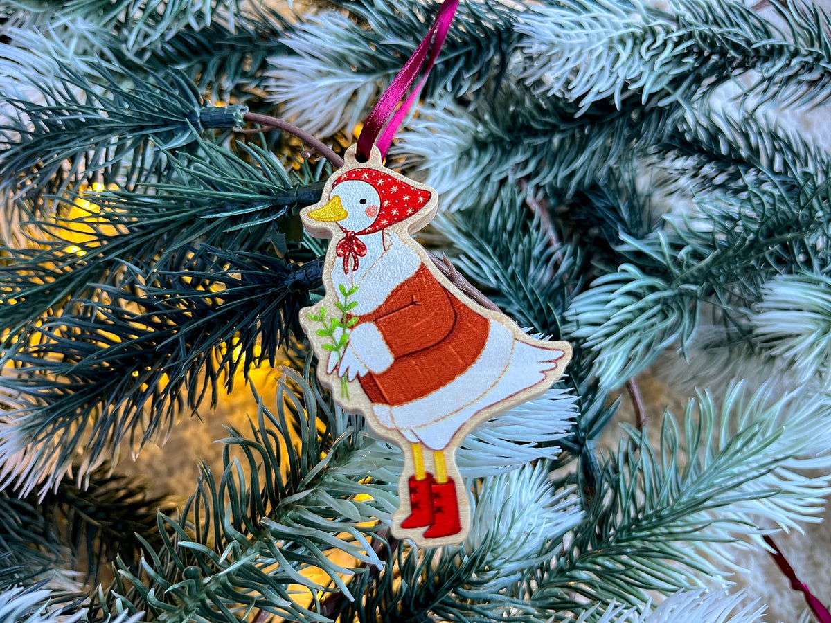 Wooden Christmas Tree Ornament - Winter Goose