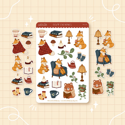 Cozy Evenings Sticker Sheet // matte paper planner stickers
