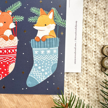 Gold Foil Christmas Post Card - Stockings
