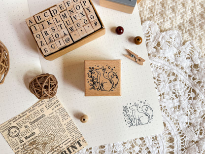 Wooden Rubber Stamp Fox & Blueberry