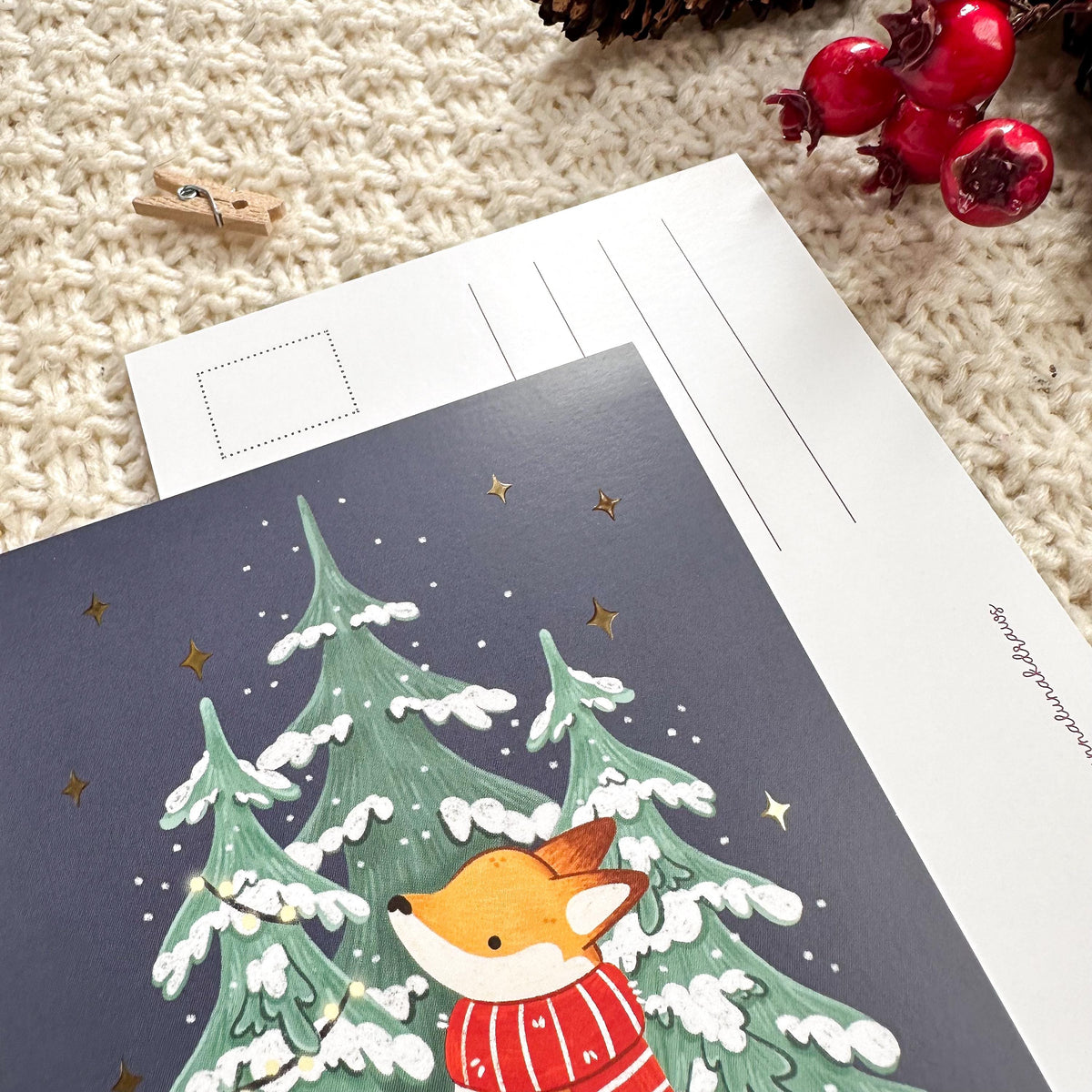 Gold Foil Christmas Post Card - Christmas Tree