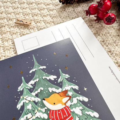 Gold Foil Christmas Post Card - Christmas Tree