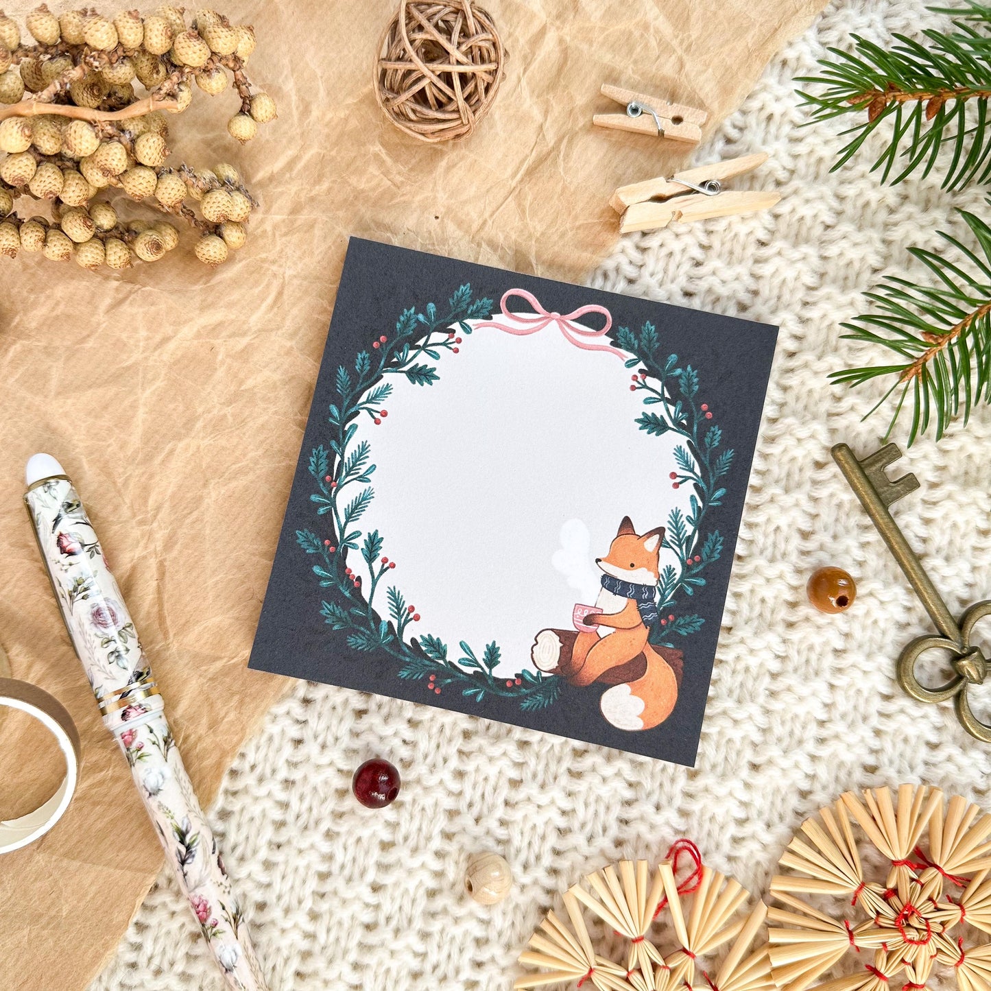 Memo Pad - Dark Winter Fox | Mini Notepad with Tear-Off Sheets