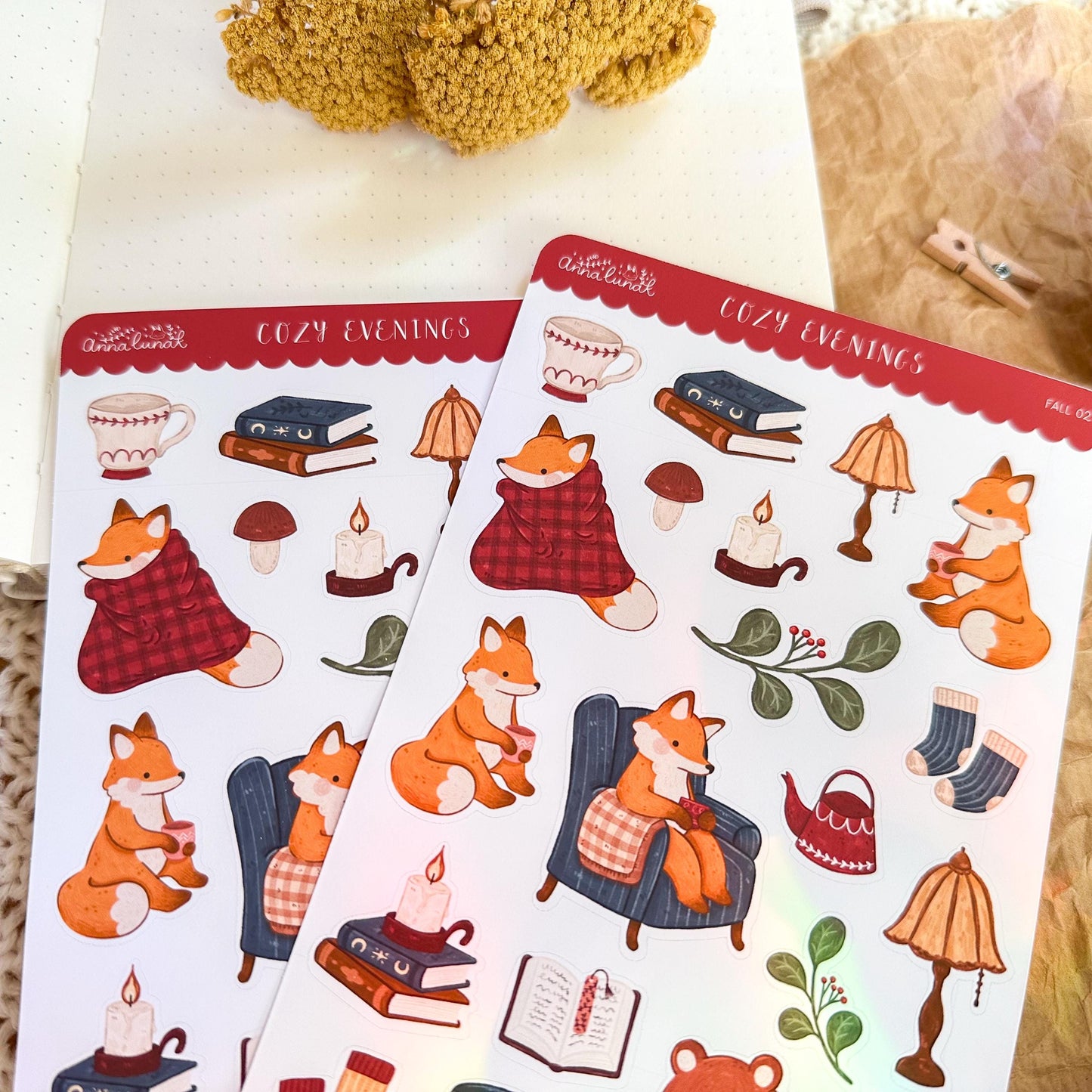 Cozy Evenings Sticker Sheet // matte paper planner stickers