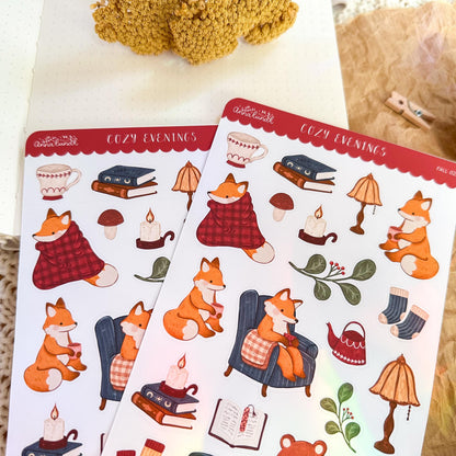 Cozy Evenings Sticker Sheet // matte paper planner stickers