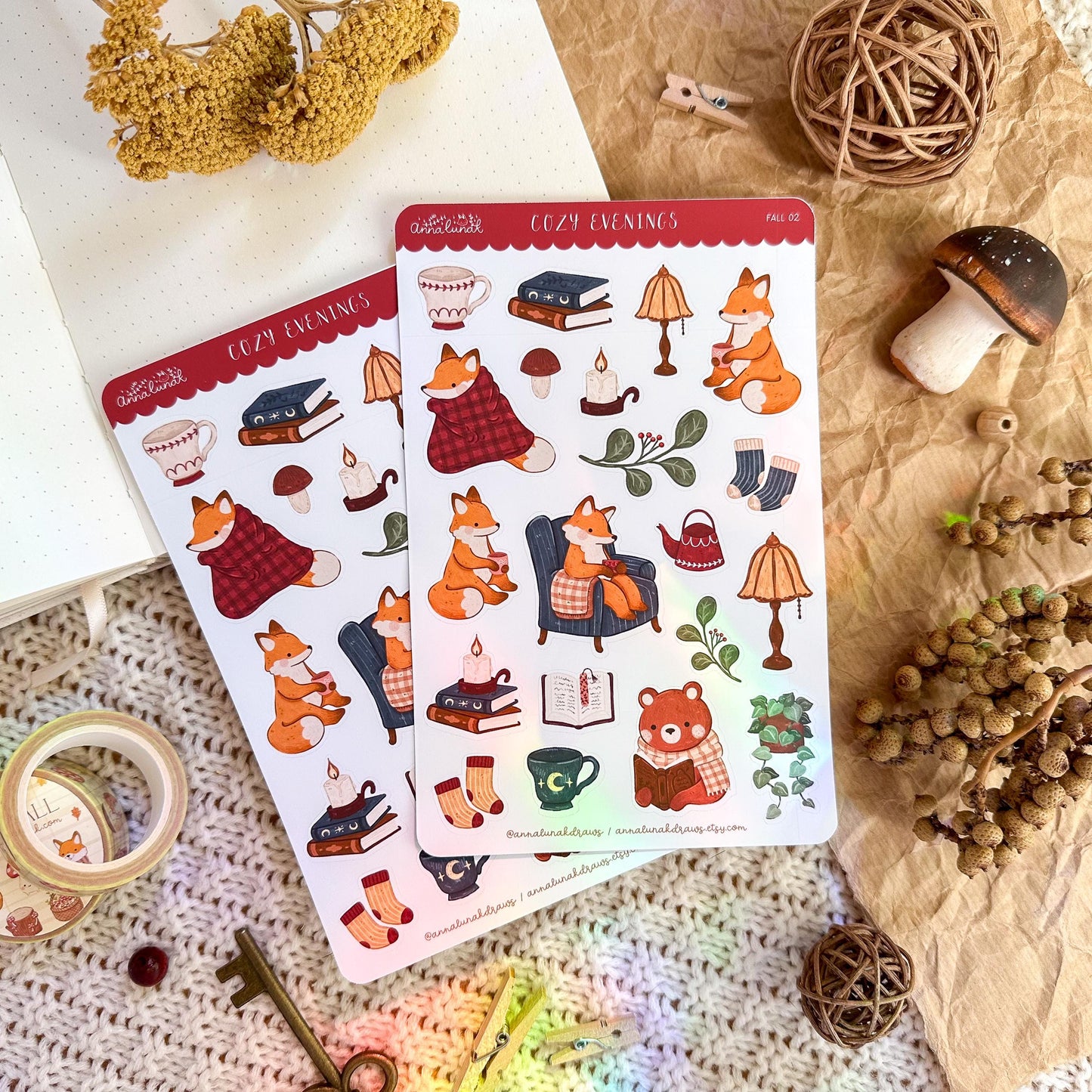 Cozy Evenings Sticker Sheet // matte paper planner stickers