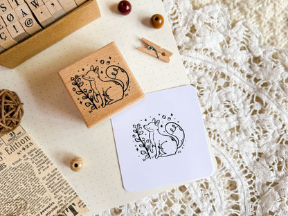 Wooden Rubber Stamp Fox & Blueberry