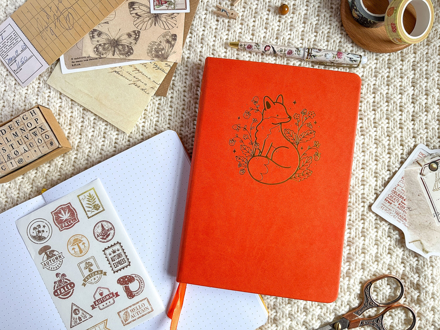 Strawberry Fox Gold Foil Dotted Hardcover Journal - A5