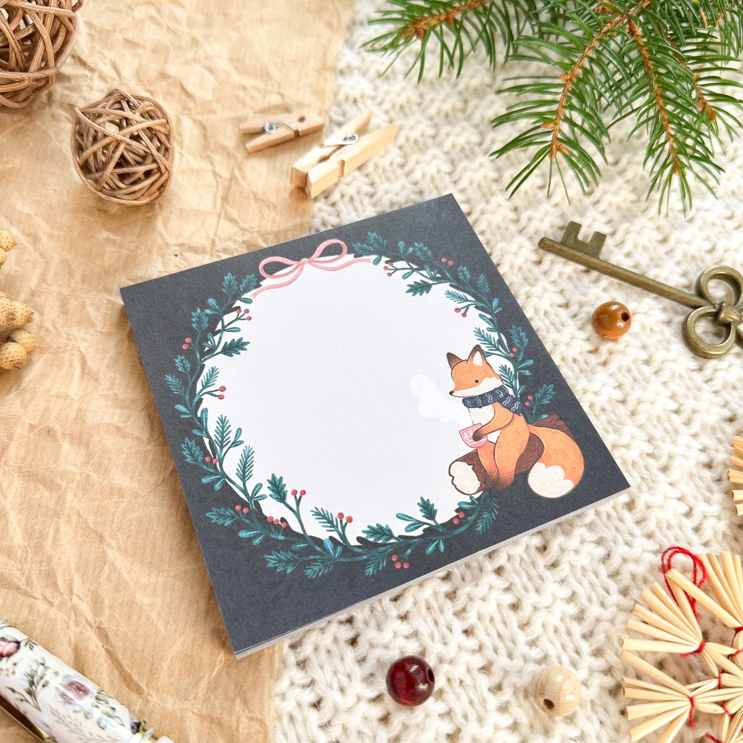 Memo Pad - Dark Winter Fox | Mini Notepad with Tear-Off Sheets