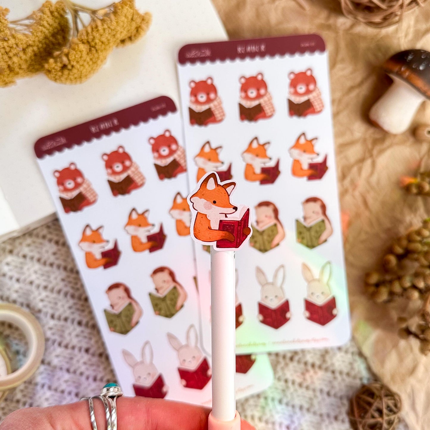 Reading Animals Planner Sticker Sheet // matte paper stickers