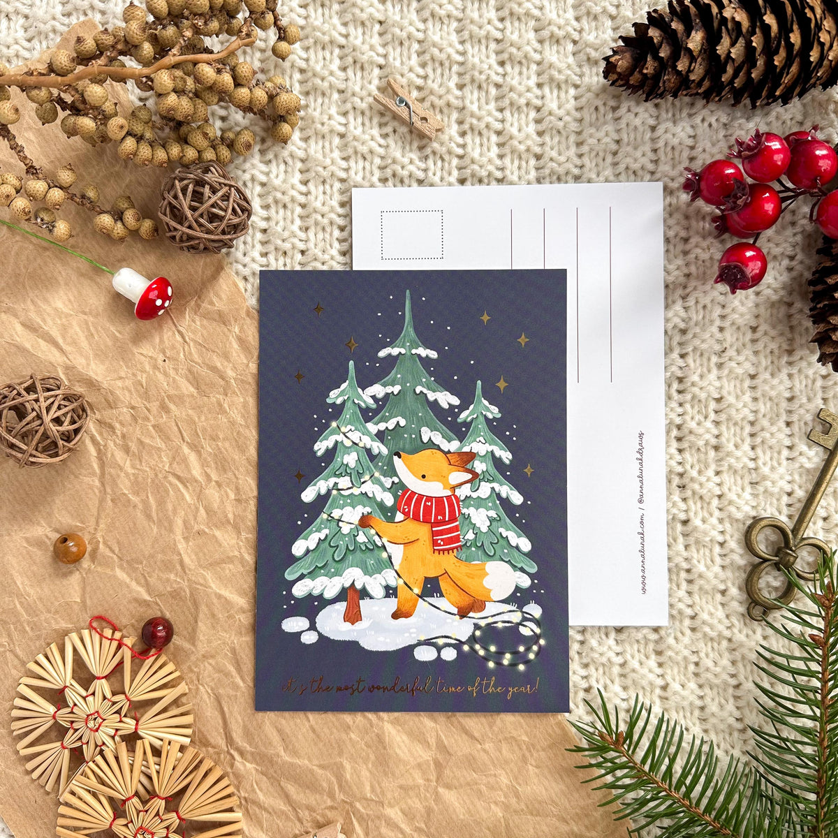 Gold Foil Christmas Post Card - Christmas Tree