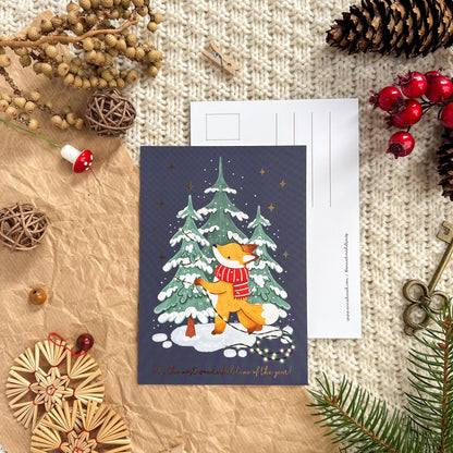 Gold Foil Christmas Post Card - Christmas Tree