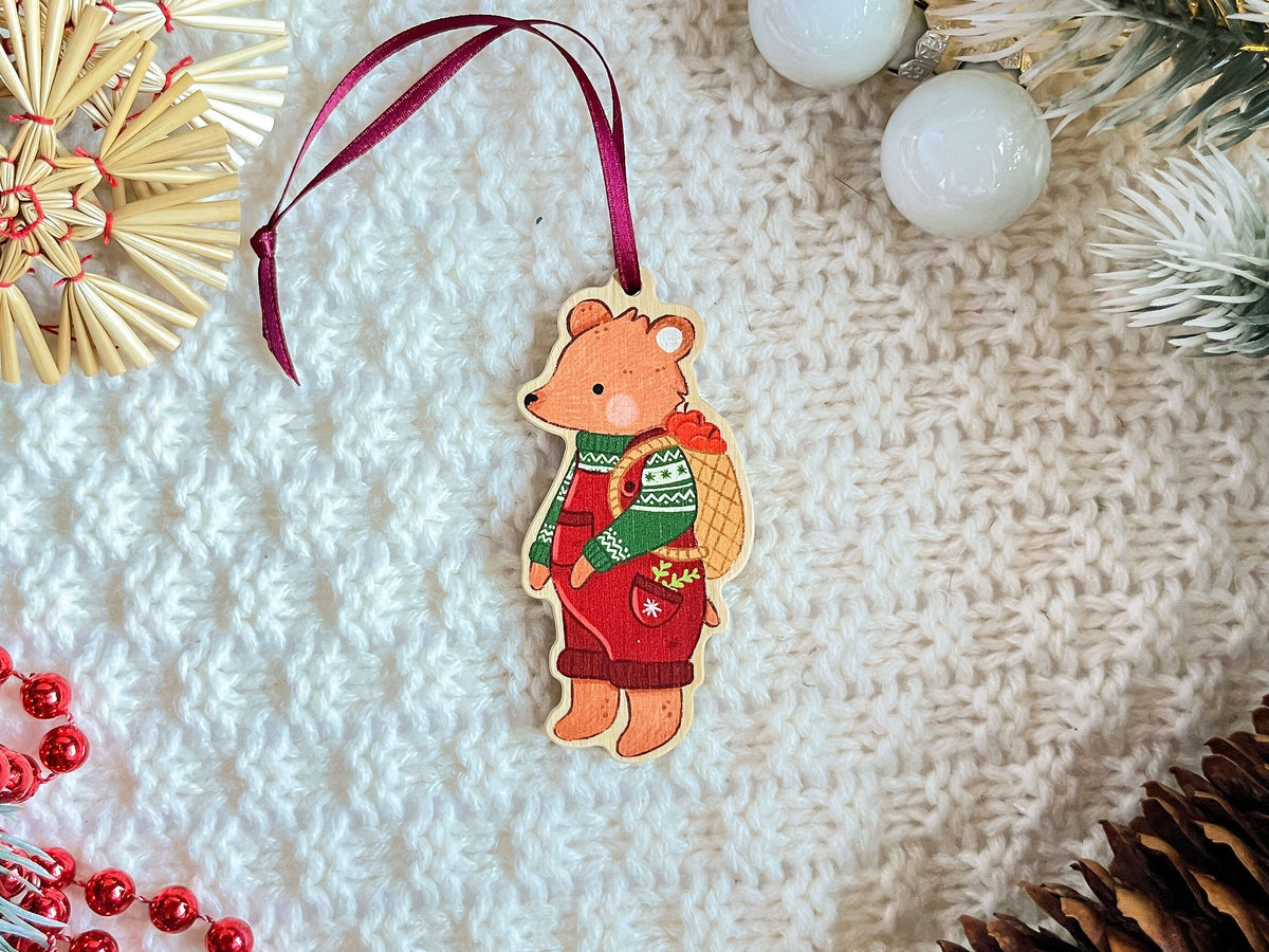 Wooden Christmas Tree Ornament - Cozy Bear