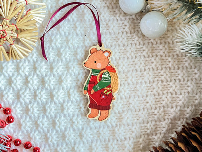 Wooden Christmas Tree Ornament - Cozy Bear