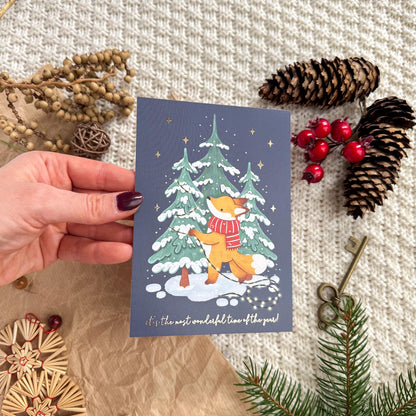 Gold Foil Christmas Post Card - Christmas Tree