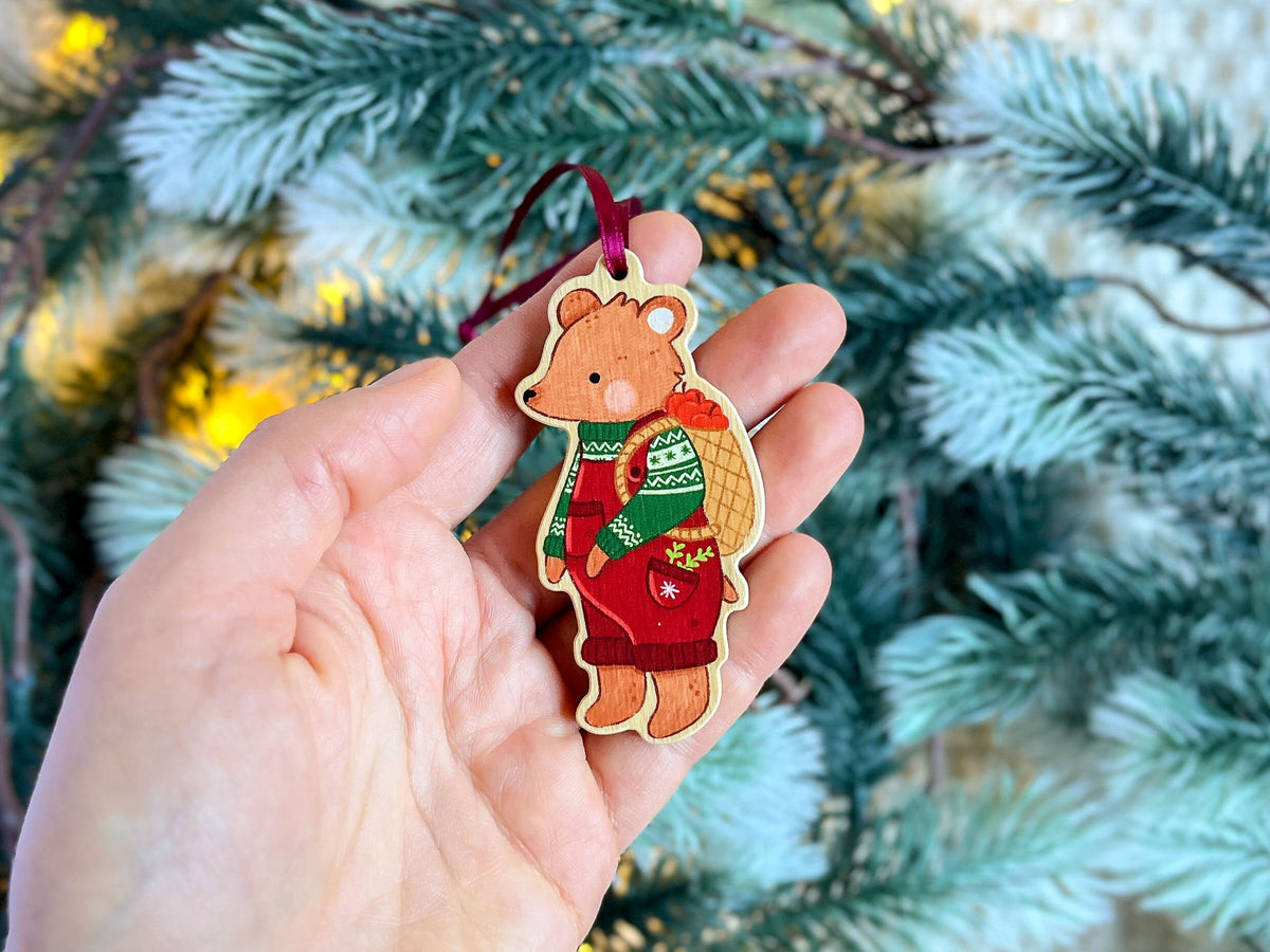 Wooden Christmas Tree Ornament - Cozy Bear